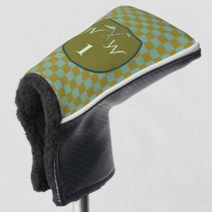 Olive Green & Cool Sage Chequered Monogram  Golf Head Cover