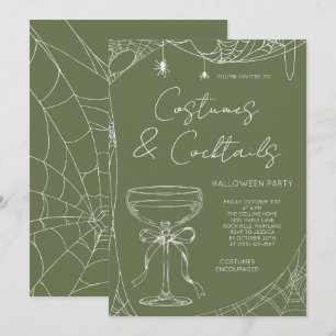 Olive Green Costumes and Cocktails Halloween Party Invitation