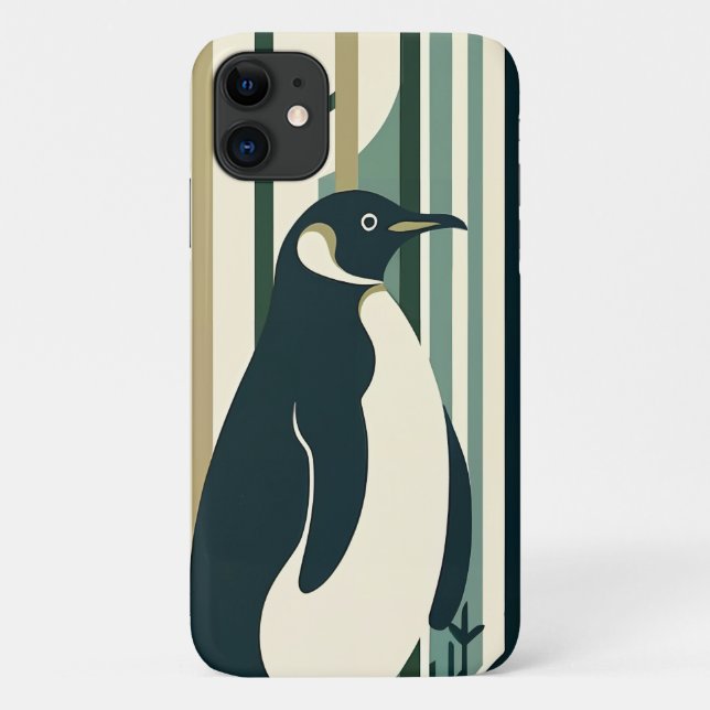 Olive Green Cream Penguin Illustration Forest Case-Mate iPhone Case (Back)