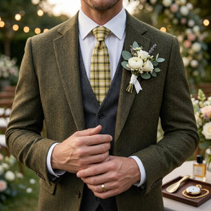 Olive Green Cream Plaid Classic English Country Tie