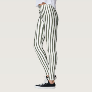 Olive Green Cream Stripes  Leggings