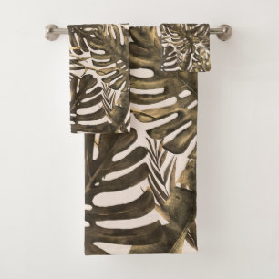 Olive Green & Cream Tropical Palm Leaves Island  Bath Towel Set