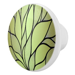 Olive Green Creative Leave Pattern Ceramic Knob