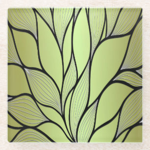 Olive Green Creative Leave Pattern Glass Coaster