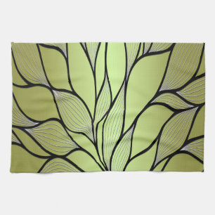 Olive Green Creative Leave Pattern Kitchen Towel