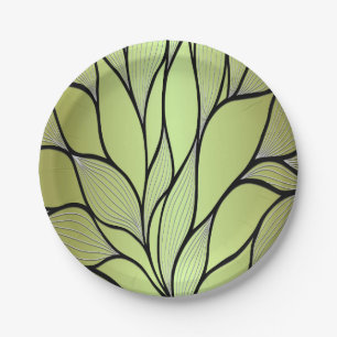 Olive Green Creative Leave Pattern Paper Plate