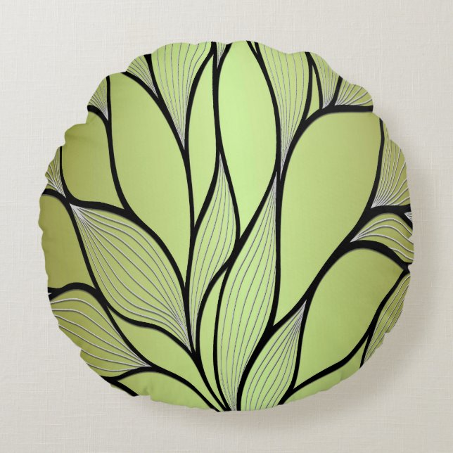 Olive Green Creative Leave Pattern  Round Pillow (Front)