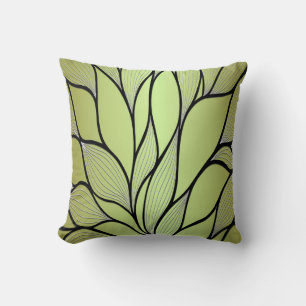 Olive Green Creative Leave Pattern  Throw Pillow