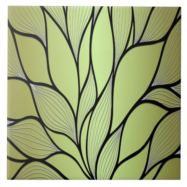Olive Green Creative Leave Pattern  Tile (Front)