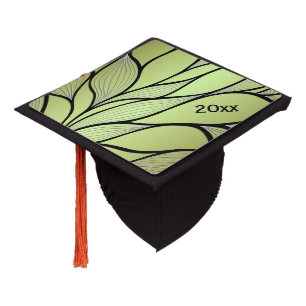 Olive Green Creative Leave Pattern Year Graduation Cap Topper