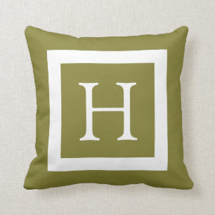 Olive Green Custom Monogram Throw Pillow
