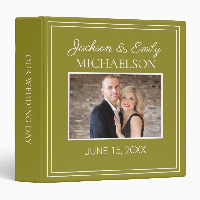 Olive Green Custom Wedding Photo Memory Scrapbook Binder (Front/Spine)