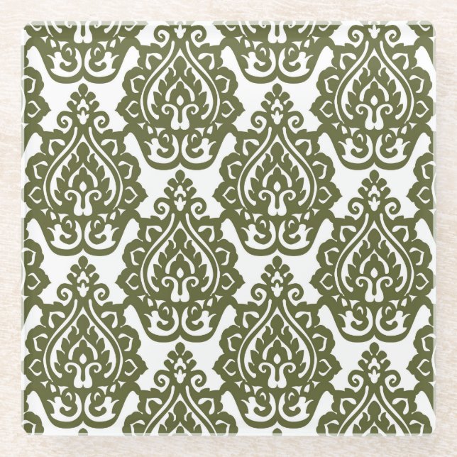 Olive Green Damask Coasters (Front)