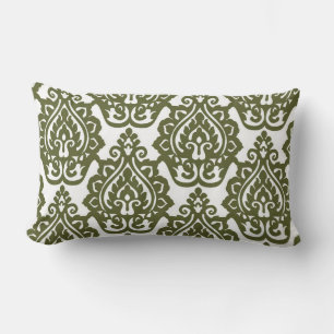 Olive Green Damask Lumbar Christmas Pillow