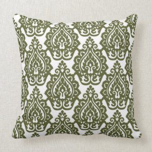 Olive Green Damask Reversible Pillow