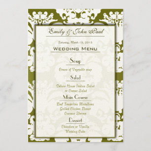 Olive Green Damask Wedding Menu