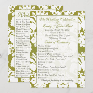 Olive Green Damask Wedding Program