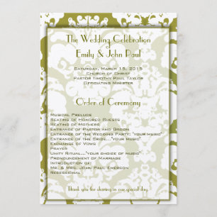 Olive Green Damask Wedding Program