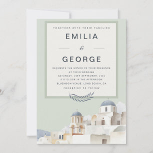 Olive Green Destination Wedding   Elegant  Invitation