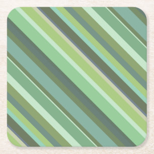 Olive green diagonal stripes square paper coaster