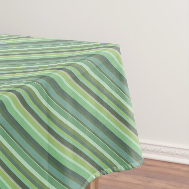 Olive green diagonal stripes tablecloth (In Situ)