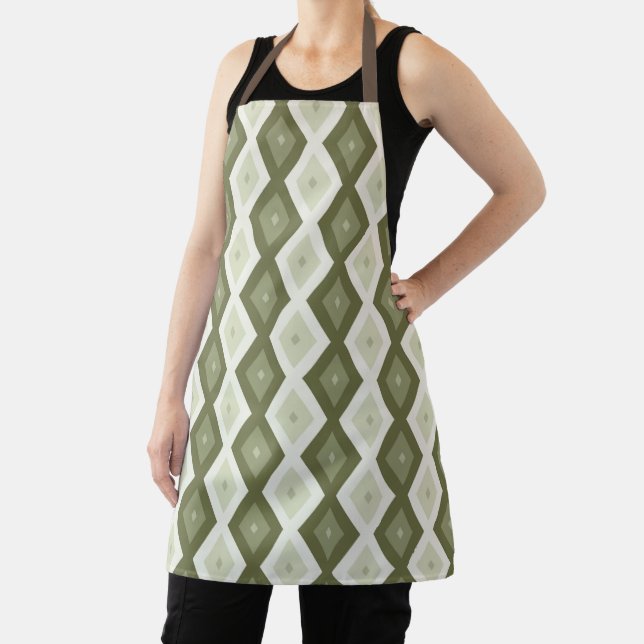 Olive green diamond pattern apron (Insitu)