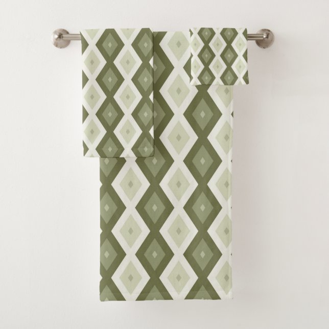 Olive green diamond pattern bath towel set (Insitu)