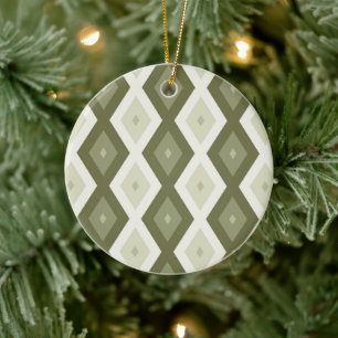 Olive green diamond pattern ceramic ornament