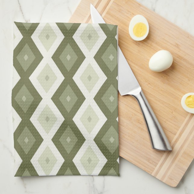 Olive green diamond pattern kitchen towel (Quarter Fold)