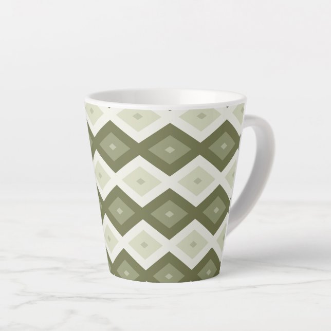 Olive green diamond pattern latte mug (Right Angle)