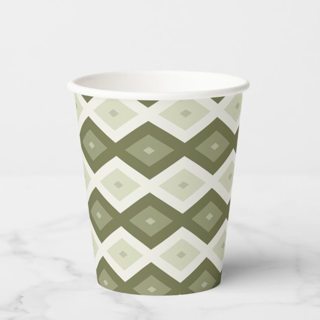 Olive green diamond pattern paper cups (Front)
