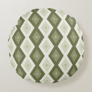 Olive green diamond pattern round pillow