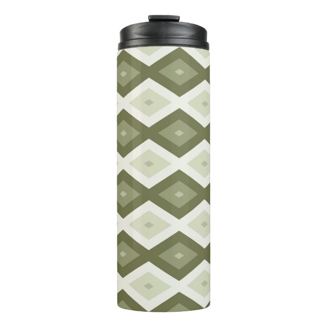 Olive green diamond pattern thermal tumbler (Front)