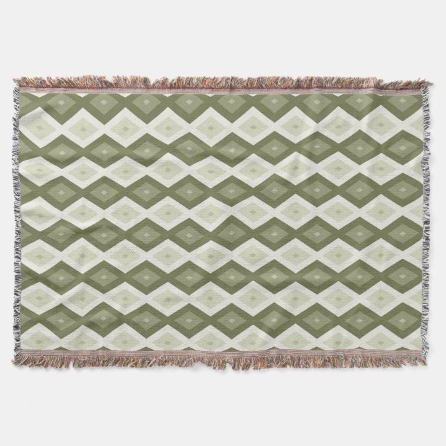 Olive green diamond pattern throw blanket (Front)