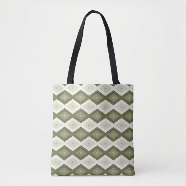 Olive green diamond pattern tote bag (Front)