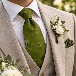 Olive Green Ditsy Floral Tie