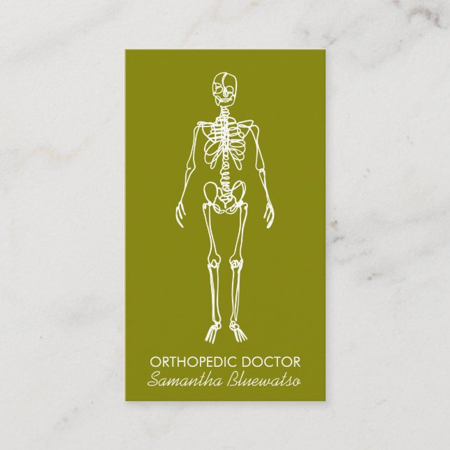 Olive Green doctor Skeleton orthopedic Business Card (Front)