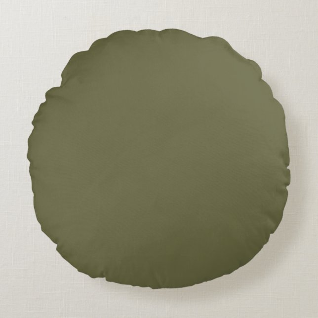 Olive Green Earthy Solid Colour Print Round Pillow (Front)