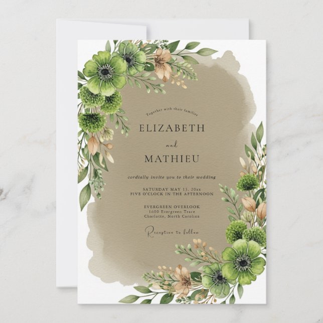 Olive Green Earthy Spring Wedding Invitation (Front)