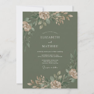 Olive Green Elegant Botanical Wedding Invitation