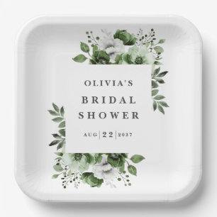 Olive Green Elegant Country Floral Bridal Shower Paper Plate