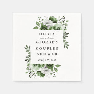 Olive Green Elegant Country Floral Couples Shower Napkin