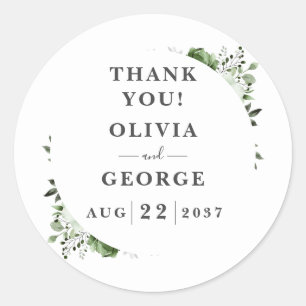 Olive Green Elegant Country Floral Wedding Favour Classic Round Sticker