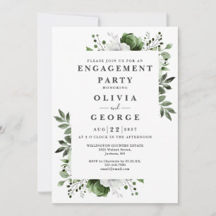 Olive Green Elegant Floral Engagement Party Invitation