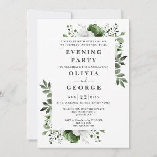 Olive Green Elegant Floral Wedding Evening Party Invitation