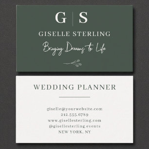 Olive Green Elegant Minimalist Monogram  Business Card