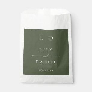 Olive Green Elegant Minimalist Monogram Wedding Favour Bag