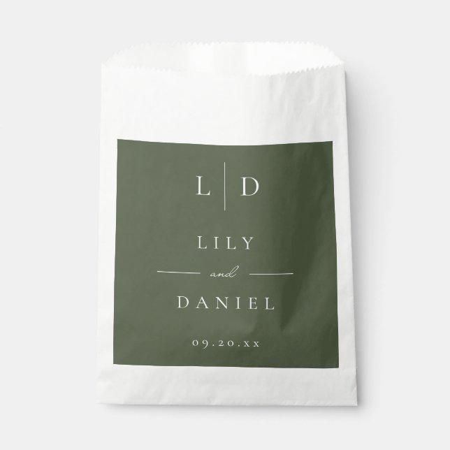 Olive Green Elegant Minimalist Monogram Wedding  Favour Bag (Front)