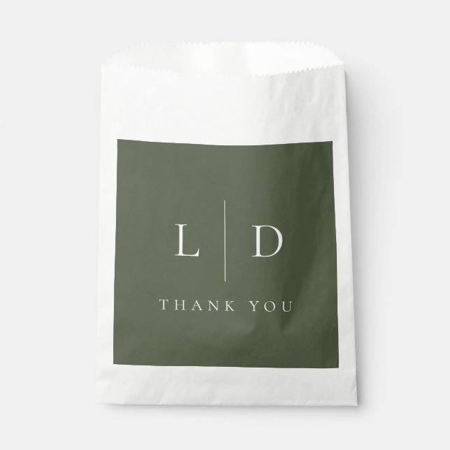 Olive Green Elegant Minimalist Monogram Wedding Favour Bag (Front)