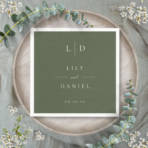 Olive Green Elegant Minimalist Monogram Wedding Napkin